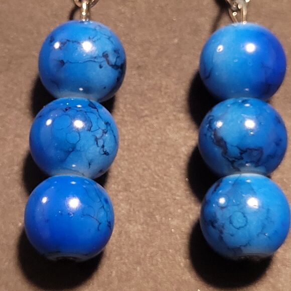 Blue Marble Glass beaded Earrings - Picture 2 of 2